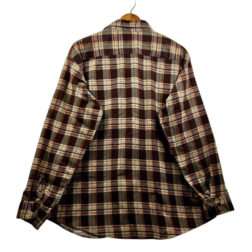 SEARS Flannel Shirt Mens XL Plaid Brown Cozy Dadcore Button-Up Vintage Americana - Picture 3 of 5